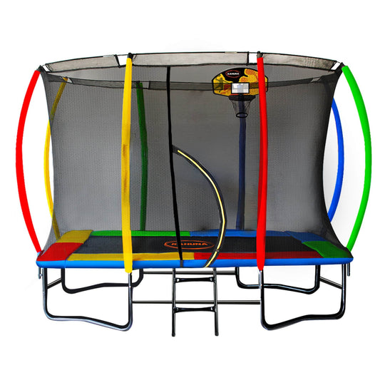 Outdoor Rectangular 6x9ft Trampoline with LED Basketball Set Rainbow