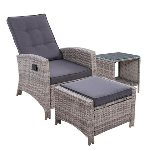 Outdoor Setting Recliner Chair Table Set Wicker lounge Patio Furniture