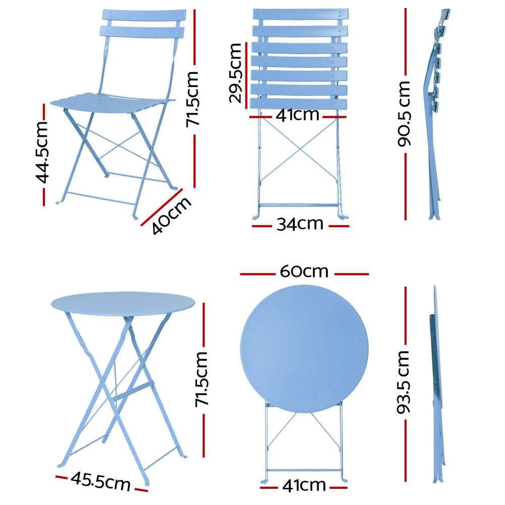 Outdoor Setting Table and Chairs Folding Bistro Set Patio Furniture Blue