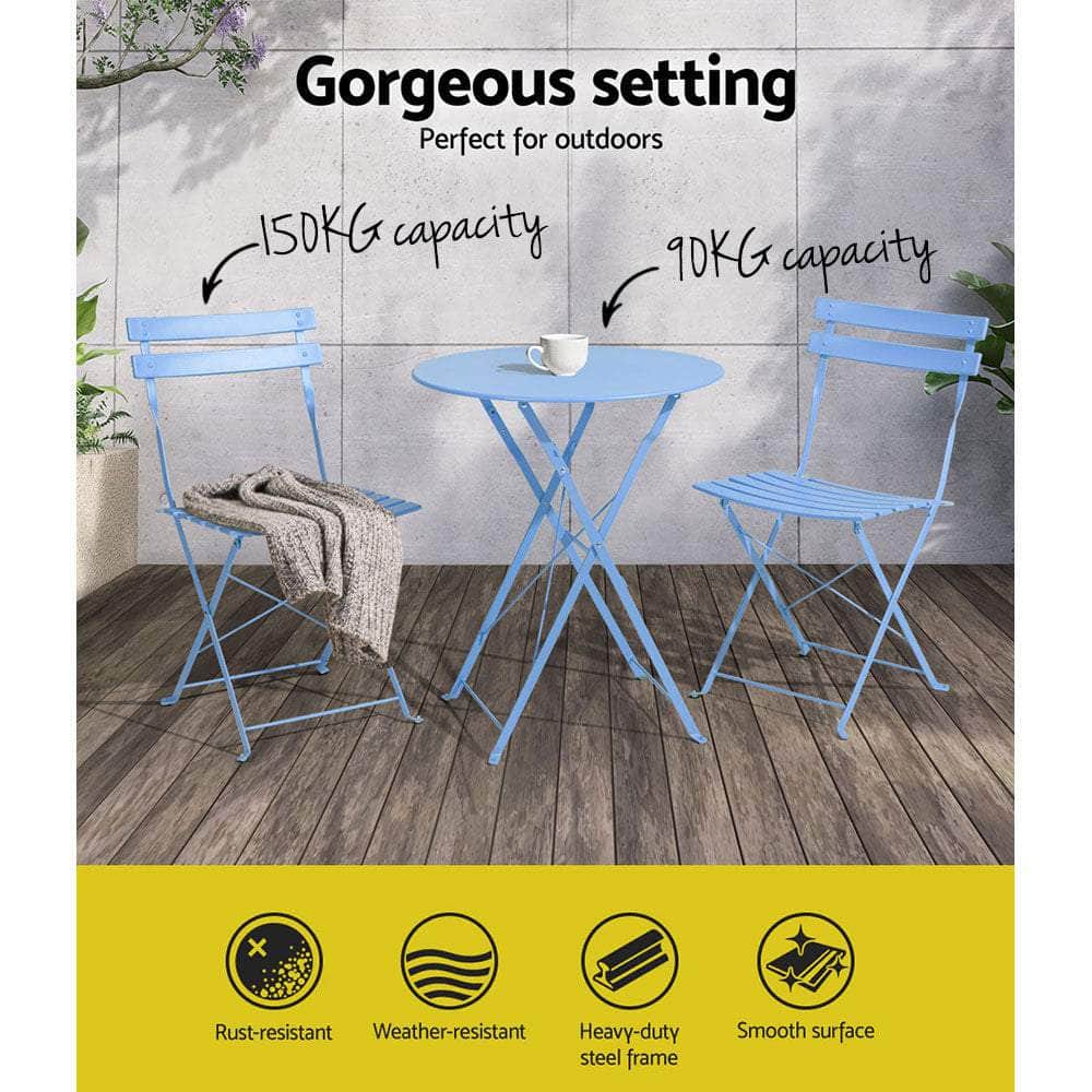 Outdoor Setting Table and Chairs Folding Bistro Set Patio Furniture Blue