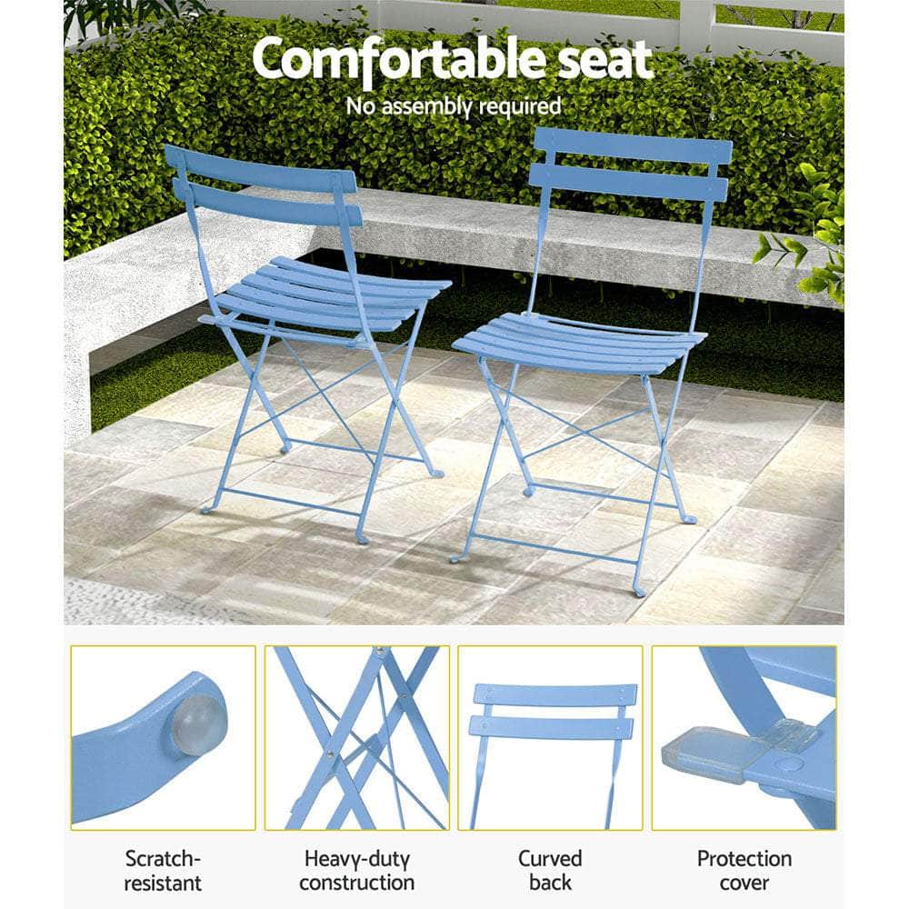 Outdoor Setting Table and Chairs Folding Bistro Set Patio Furniture Blue