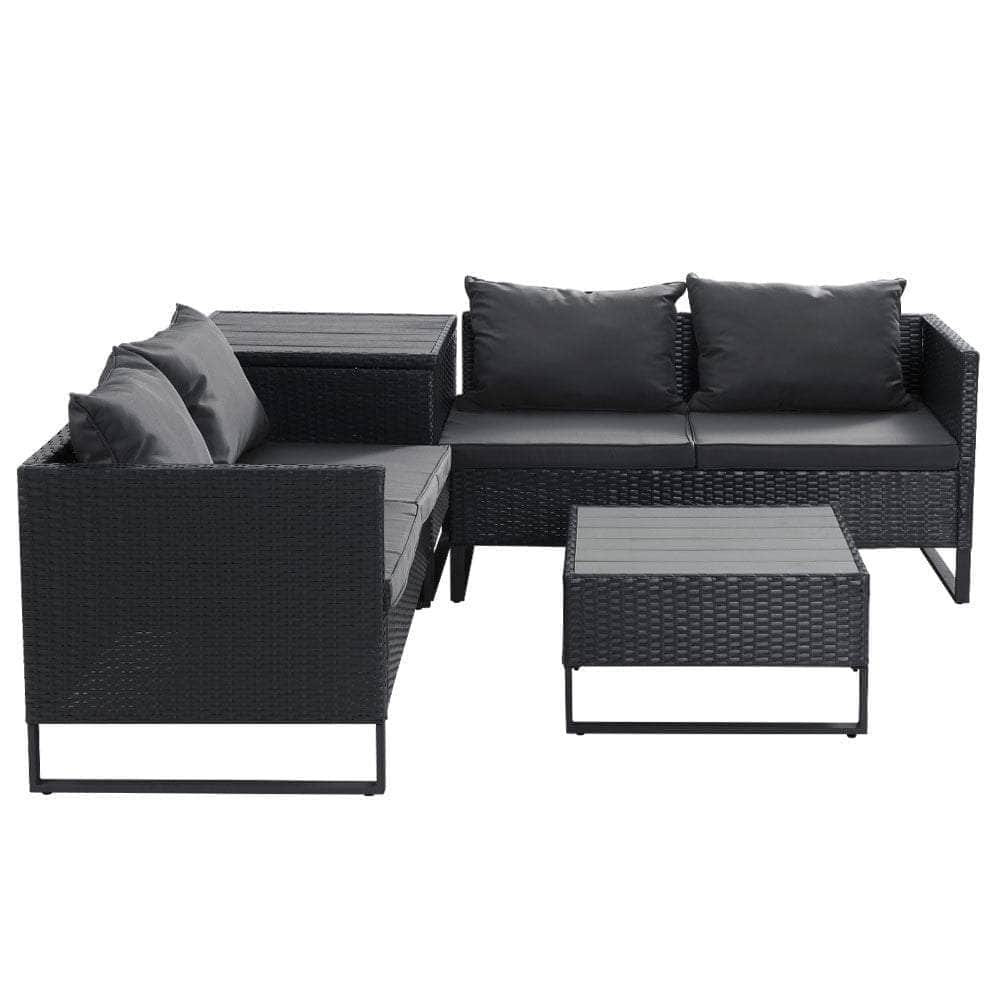 Outdoor Sofa Furniture Garden Couch Lounge Set Wicker Table Chair Black