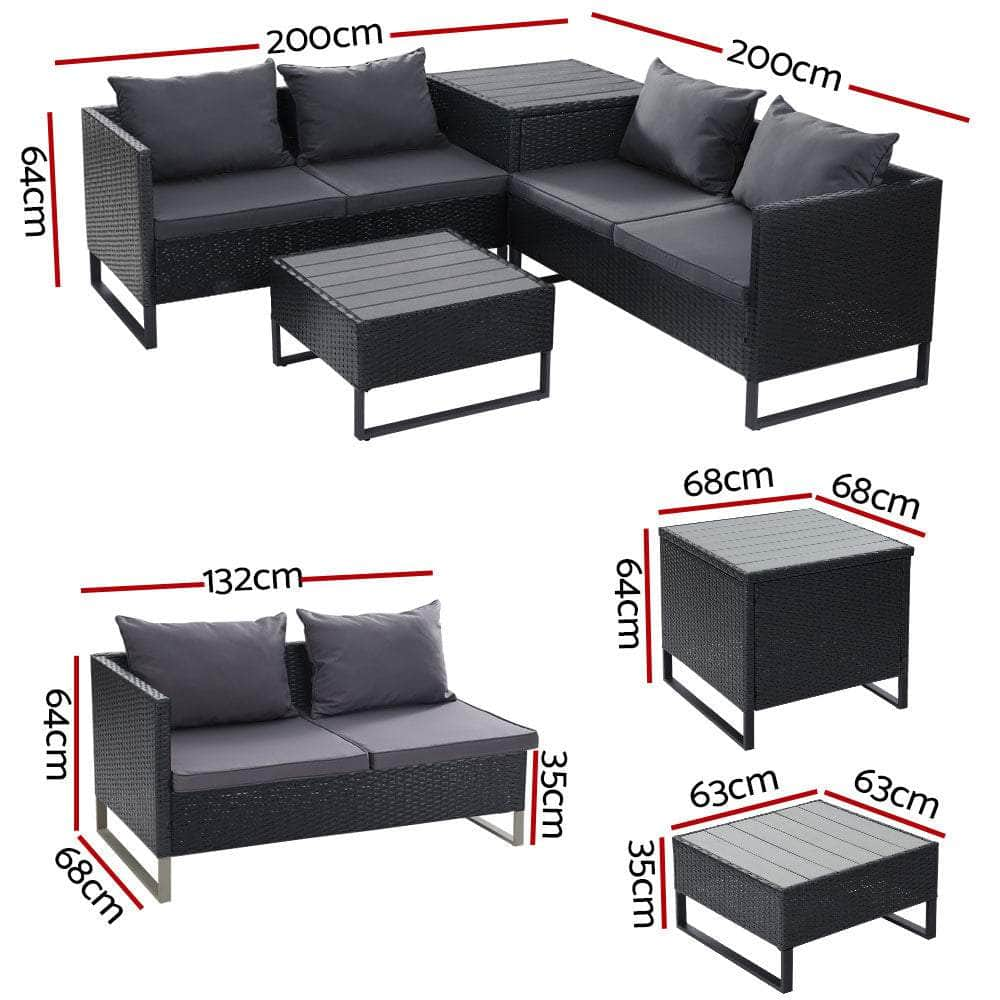 Outdoor Sofa Furniture Garden Couch Lounge Set Wicker Table Chair Black