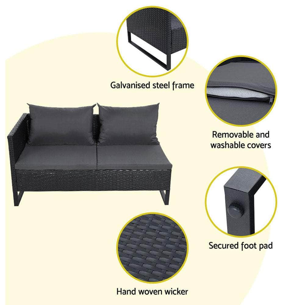 Outdoor Sofa Furniture Garden Couch Lounge Set Wicker Table Chair Black