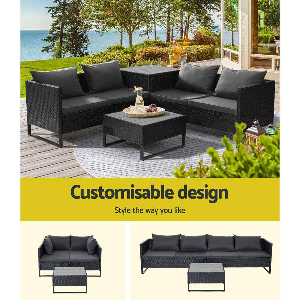 Outdoor Sofa Furniture Garden Couch Lounge Set Wicker Table Chair Black