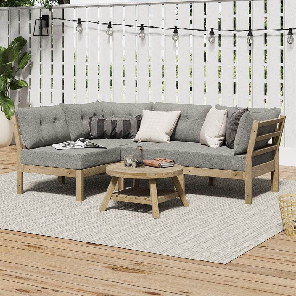 Outdoor Sofa Set 4 Seater Lounge 1 Coffee Table Beige