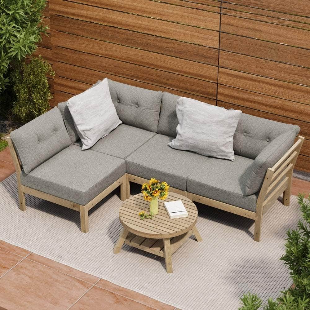 Outdoor Sofa Set 4 Seater Lounge 1 Coffee Table Beige