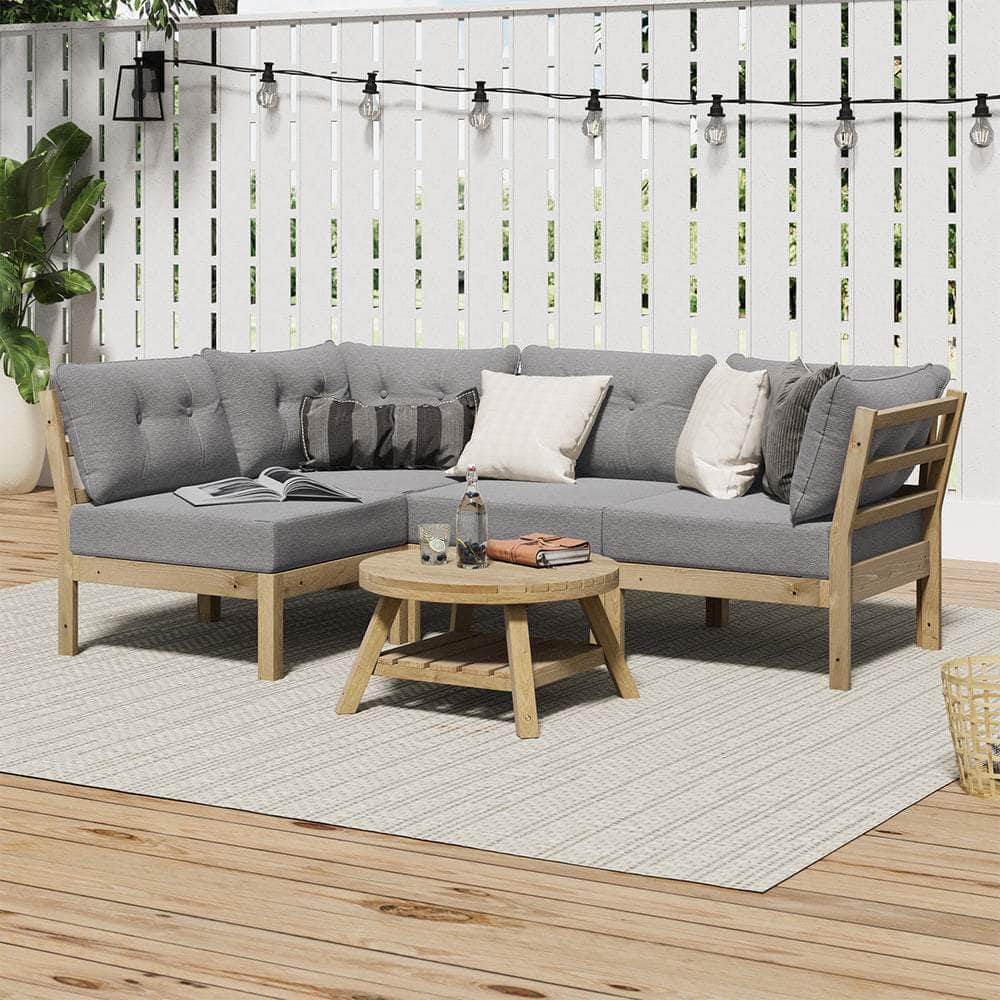 Outdoor Sofa Set 4 Seater Lounge Setting Patio Furniture - Grey & Green