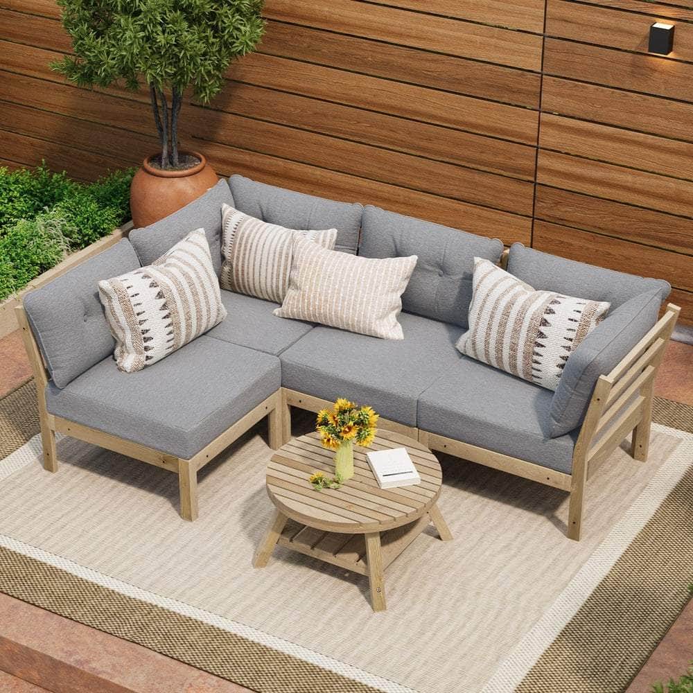 Outdoor Sofa Set 4 Seater Lounge Setting Patio Furniture - Grey & Green