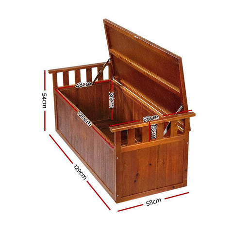 Outdoor Storage Bench Box 129Cm Wooden Garden Toy Natural