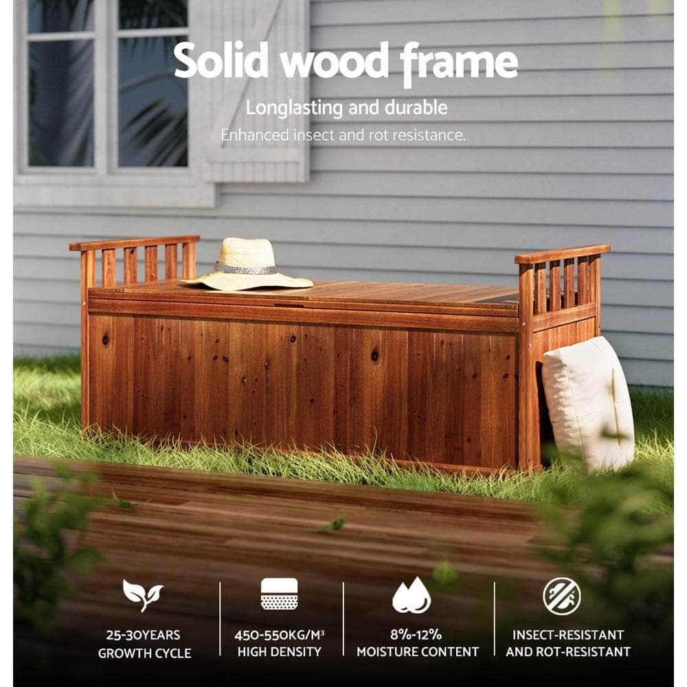 Outdoor Storage Bench Box 129Cm Wooden Garden Toy Natural