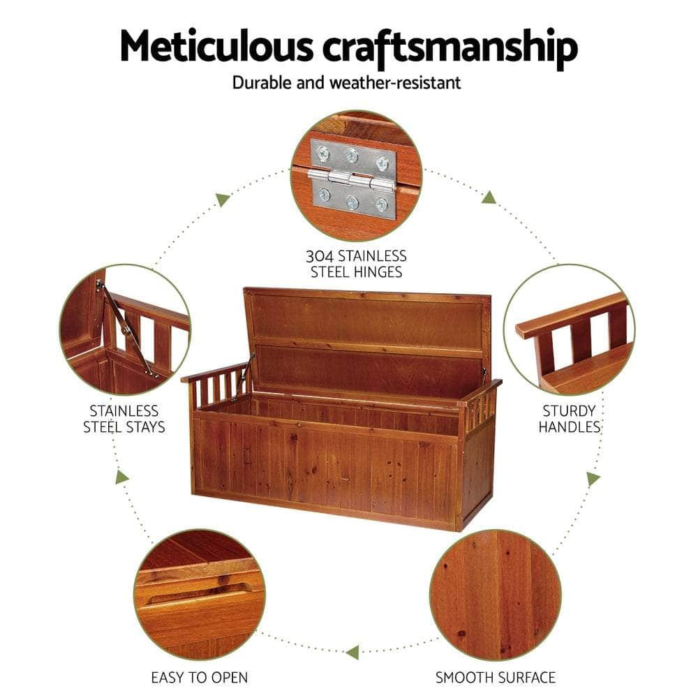 Outdoor Storage Bench Box 129Cm Wooden Garden Toy Natural