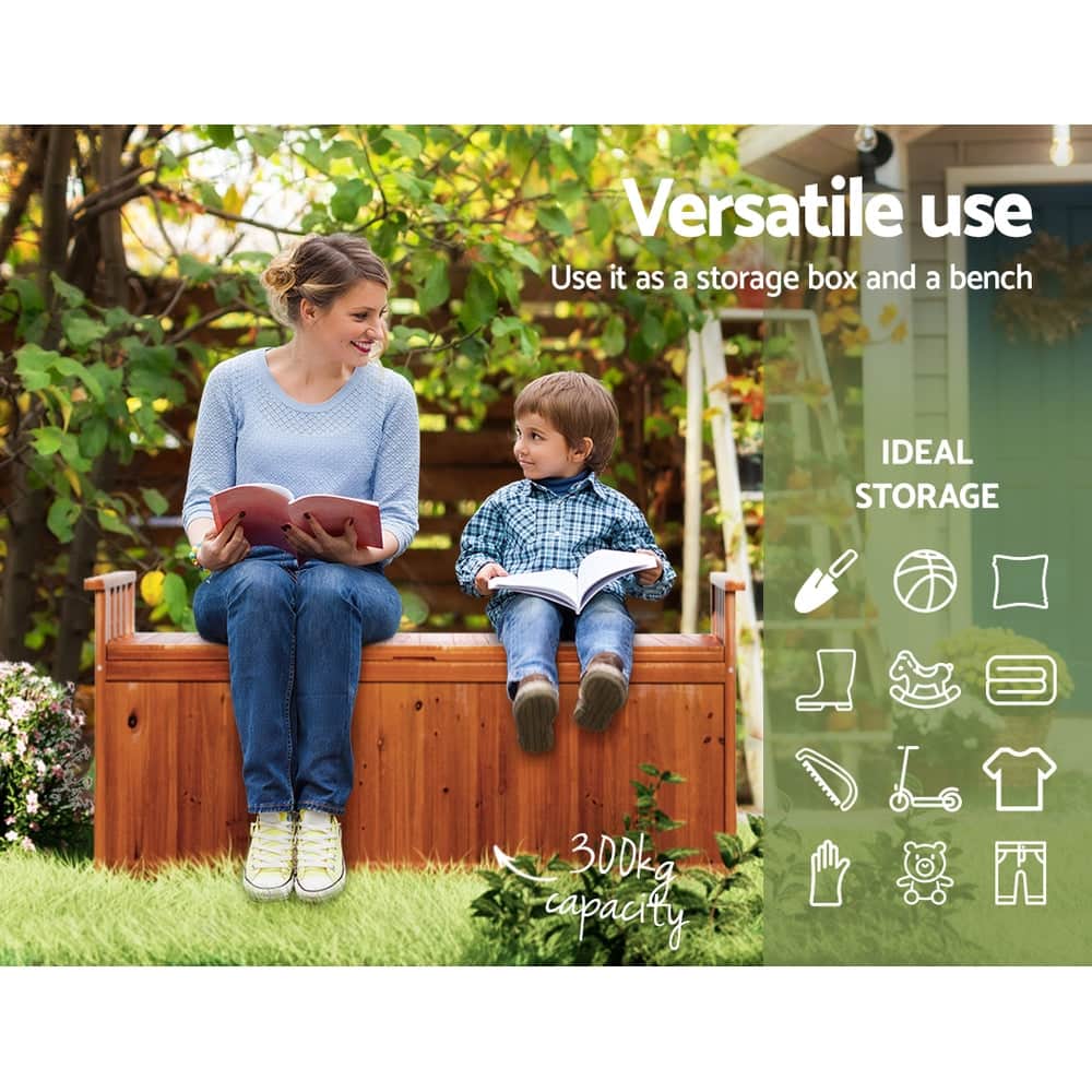Outdoor Storage Bench Box 129Cm Wooden Garden Toy Natural