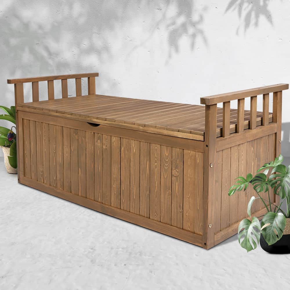 Outdoor Storage Bench Box 129Cm Wooden Garden Toy Natural