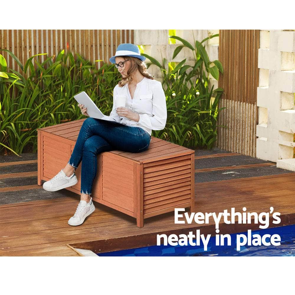 Outdoor Storage Bench Box 210L Wooden Patio Garden Chair Seat