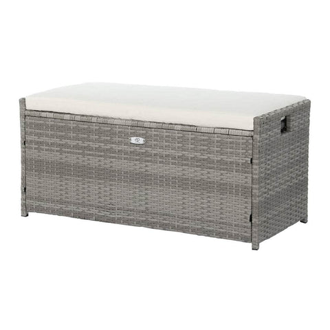 Outdoor Storage Bench Box with Wicker Cushion Chair