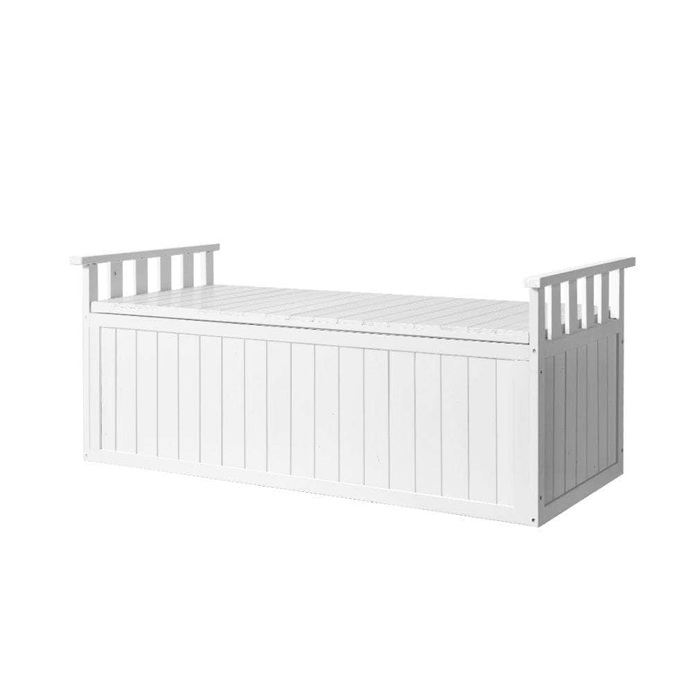 Outdoor Storage Bench Box Wooden Garden Toy Chest Sheds Patio XL White