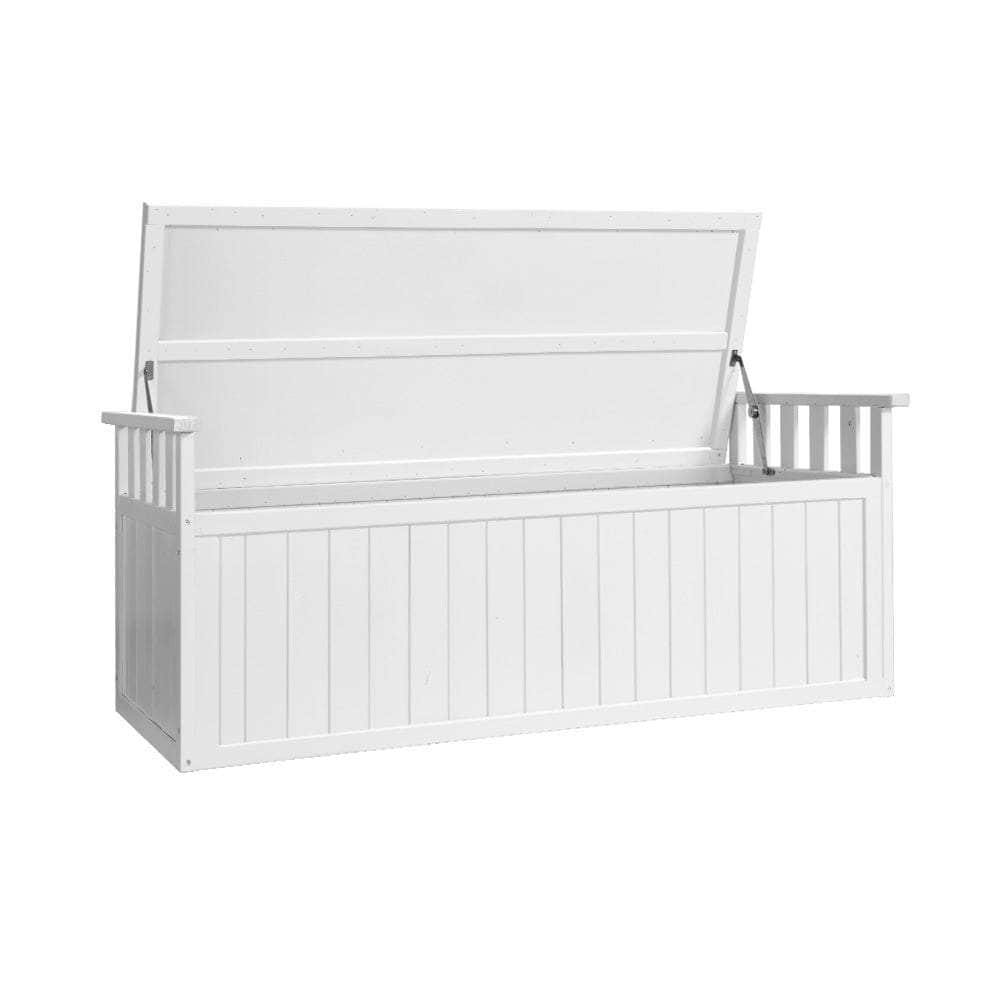 Outdoor Storage Bench Box Wooden Garden Toy Chest Sheds Patio XL White