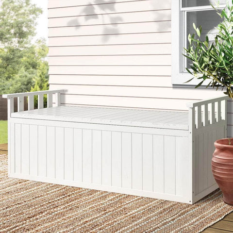 Outdoor Storage Bench Box Wooden Garden Toy Chest Sheds Patio XL White