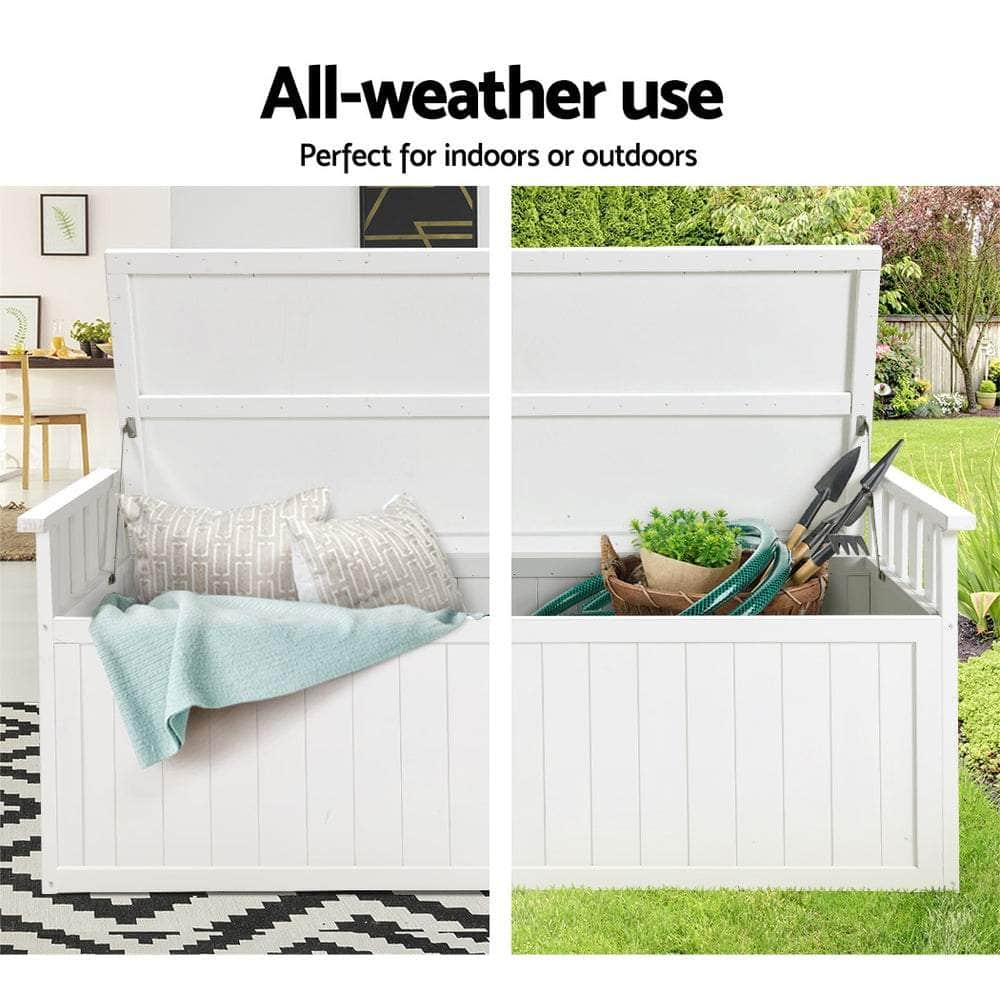 Outdoor Storage Bench Box Wooden Garden Toy Chest Sheds Patio XL White