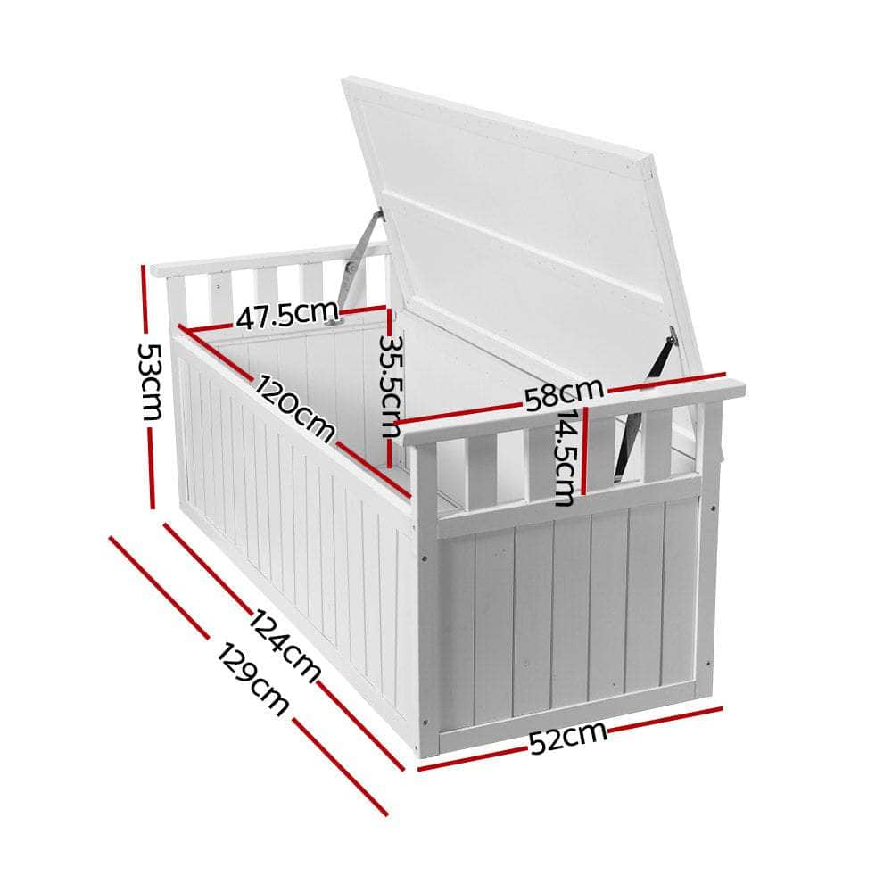 Outdoor Storage Bench Box Wooden Garden Toy Chest Sheds Patio XL White