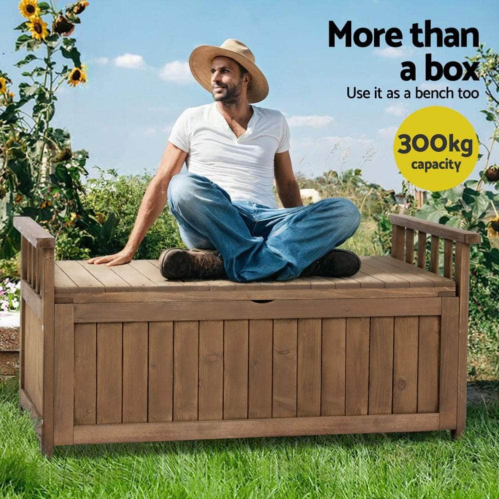 Outdoor Storage Bench Box Wooden Garden Toy Tool Sheds Patio Furniture Brown