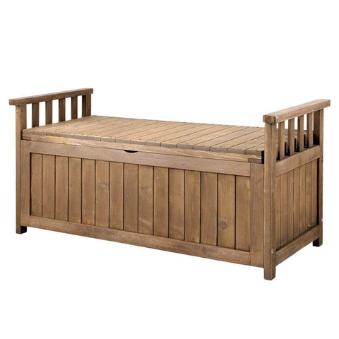Outdoor Storage Bench Box Wooden Garden Toy Tool Sheds Patio Furniture Brown
