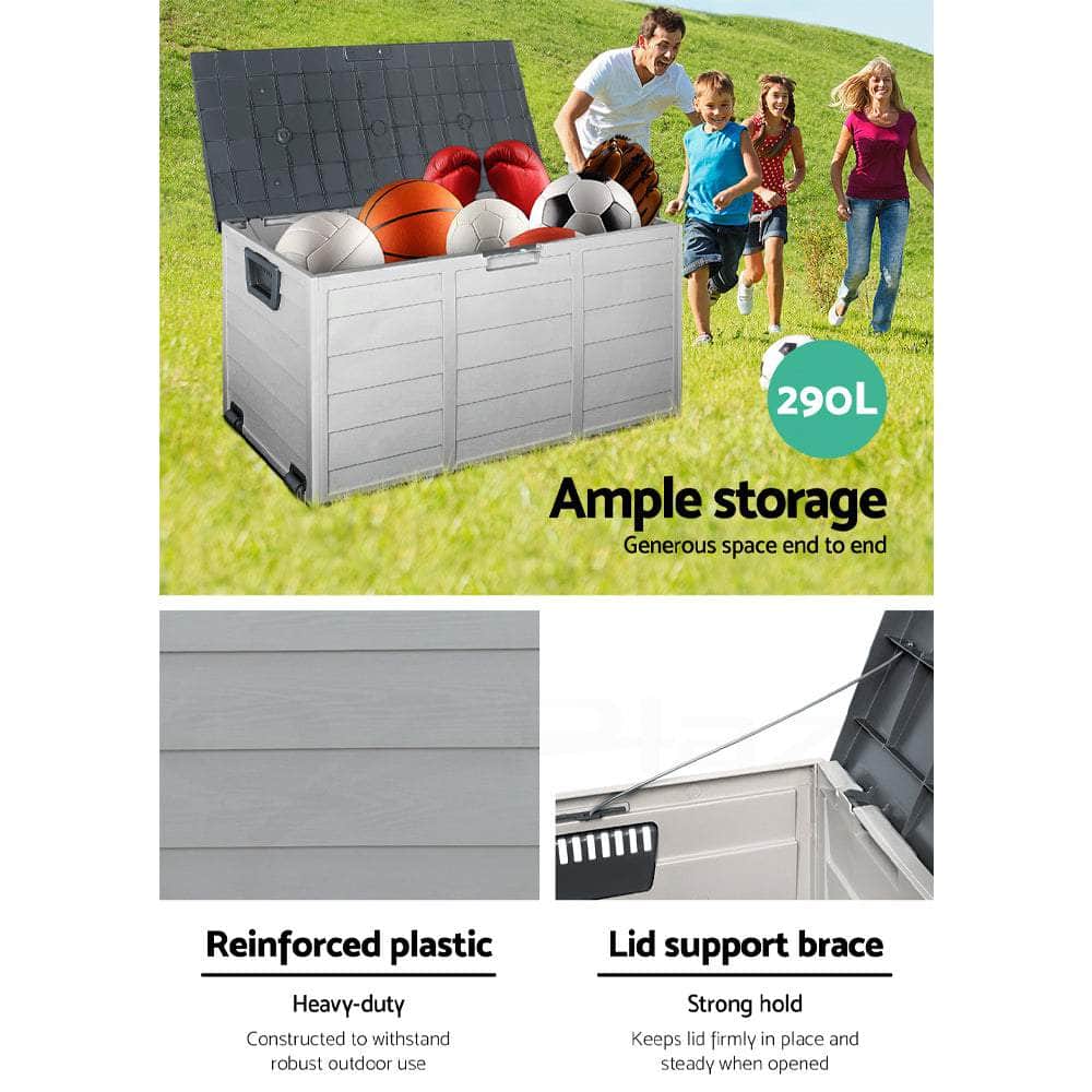 Outdoor Storage Box 290L Lockable Organiser Garden Deck Shed Tool Grey