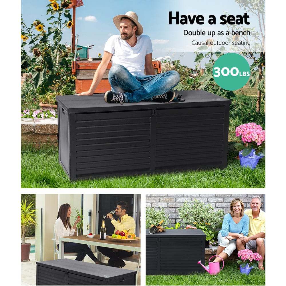 Outdoor Storage Boxes - Outdoor Storage Box 490L Container Lockable Garden Bench Shed Tools Toy All Black