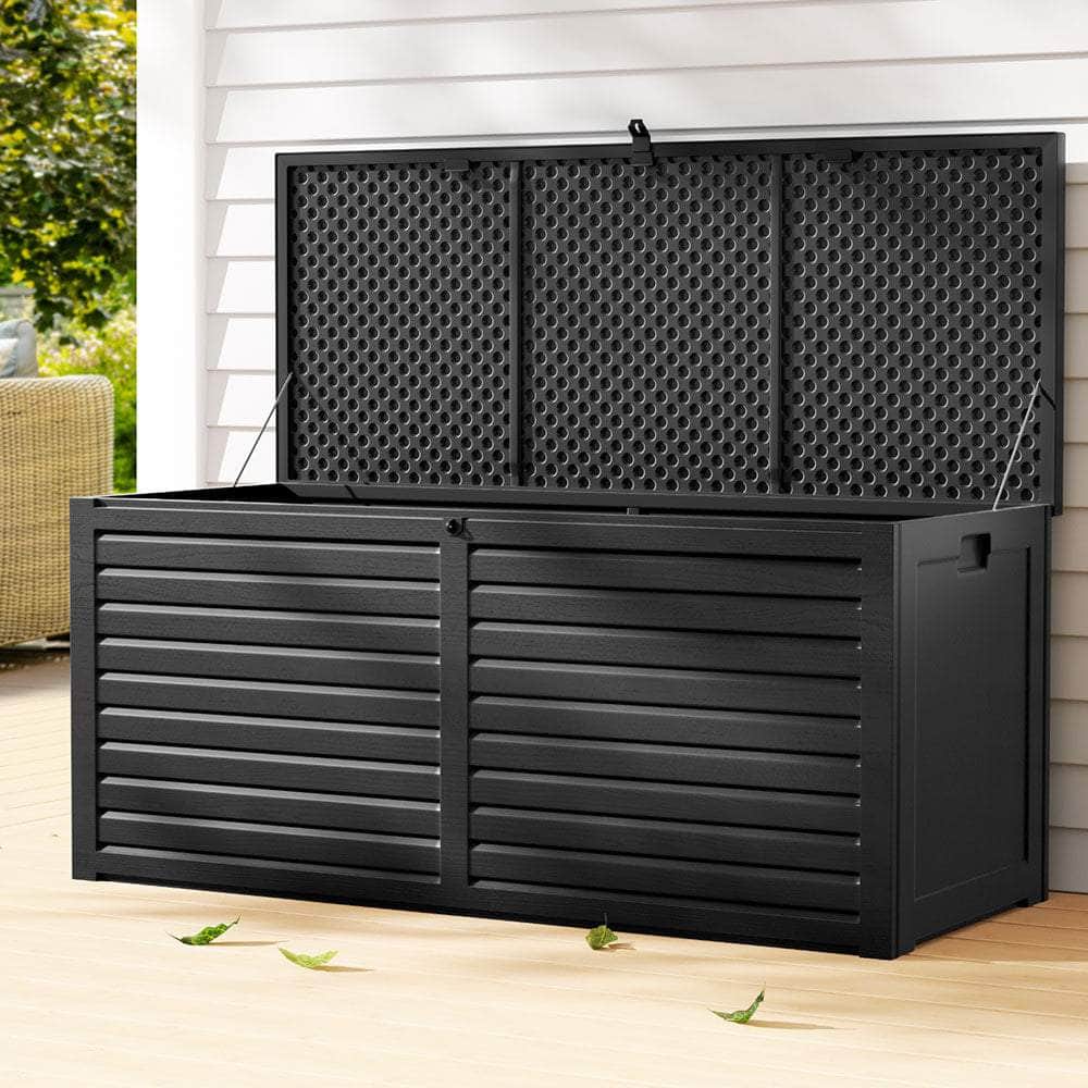 Outdoor Storage Box 490L Container Lockable Garden Bench Shed Tools Toy All Black