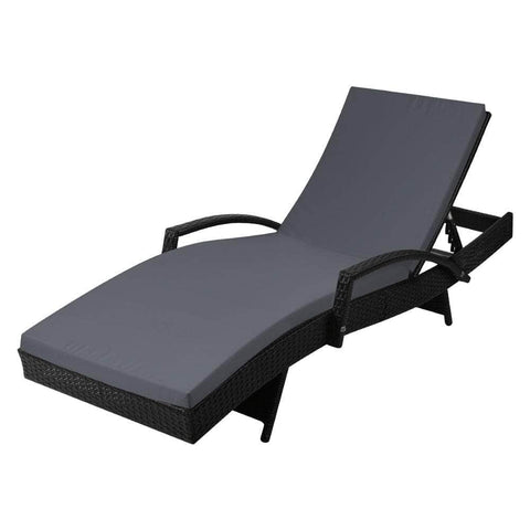 Adjustable Wicker Beach Chair Patio Lounger Black