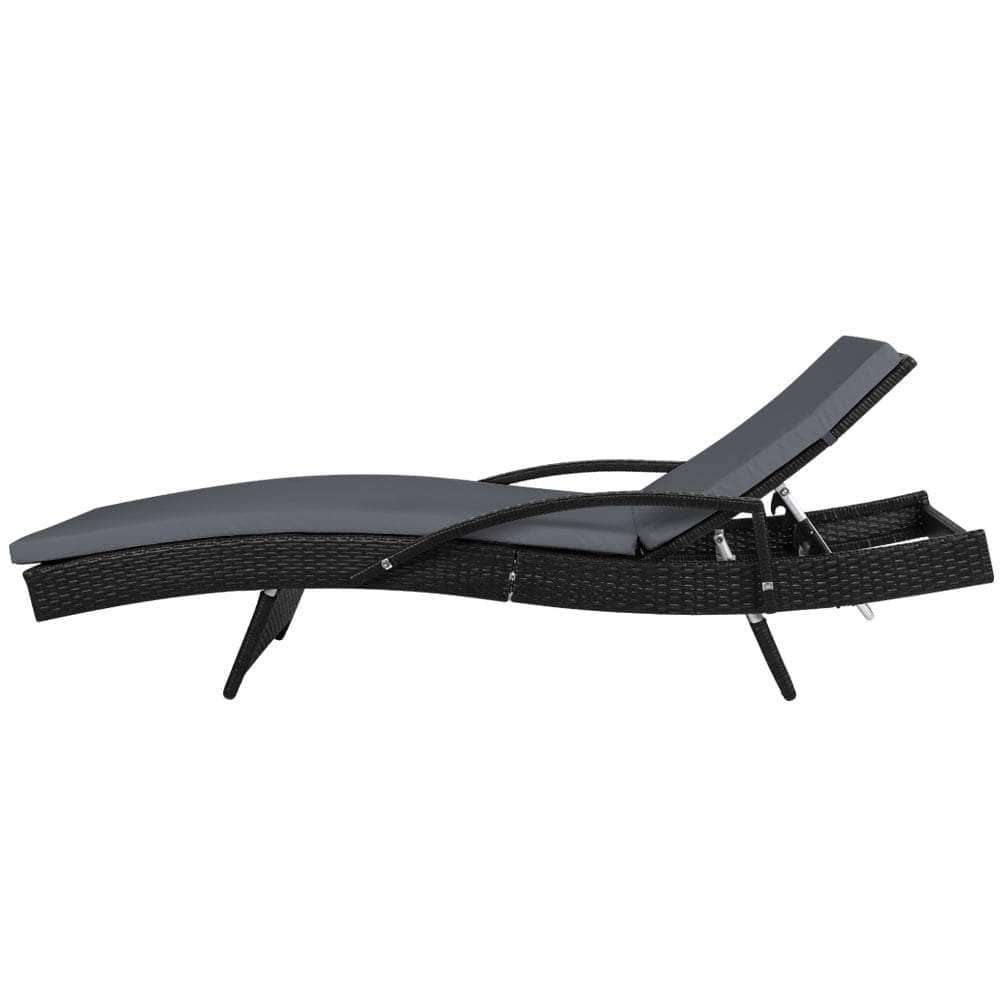 Outdoor Sun Lounge Chair with Cushion - Black