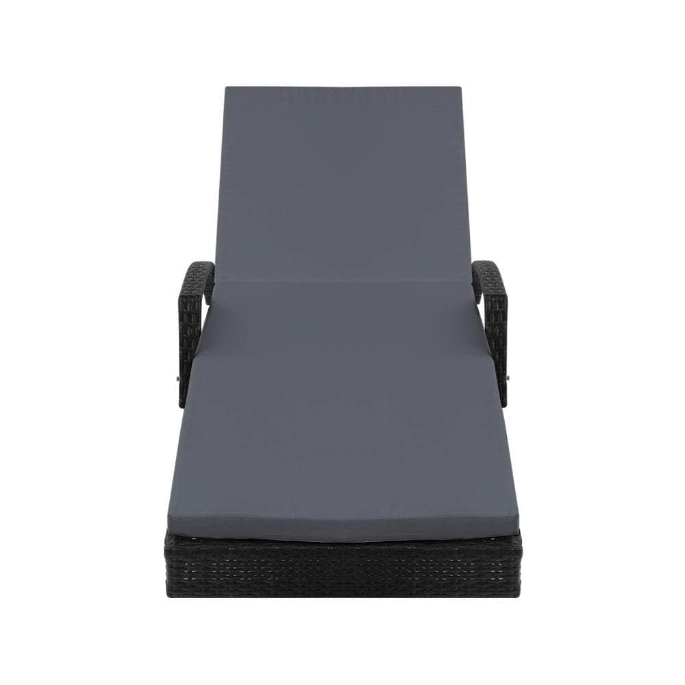 Outdoor Sun Lounge Chair with Cushion - Black
