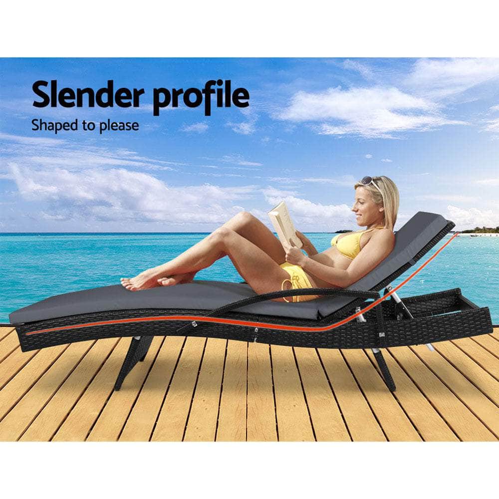 Outdoor Sun Lounge Chair with Cushion - Black