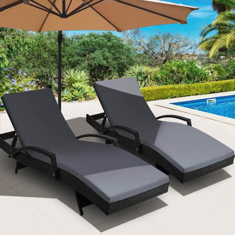 Outdoor Sun Lounge Chair with Cushion - Black