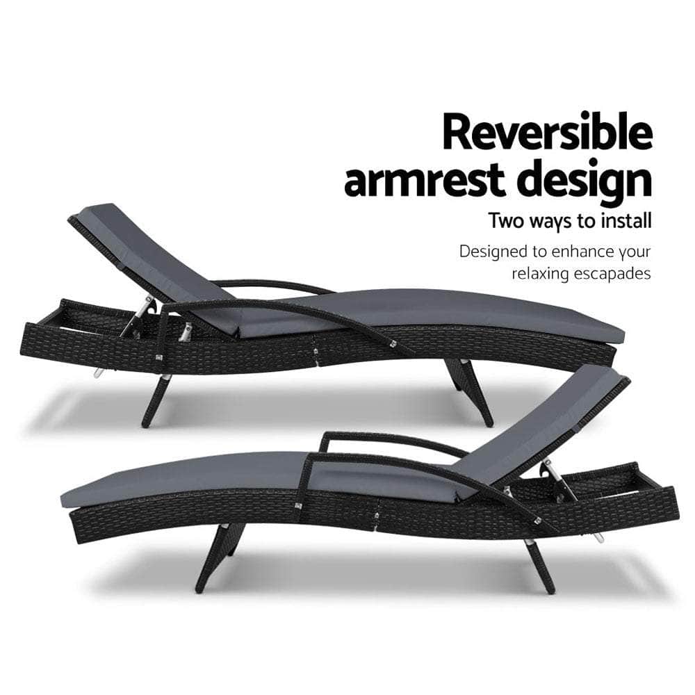 Outdoor Sun Lounge Chair with Cushion - Black