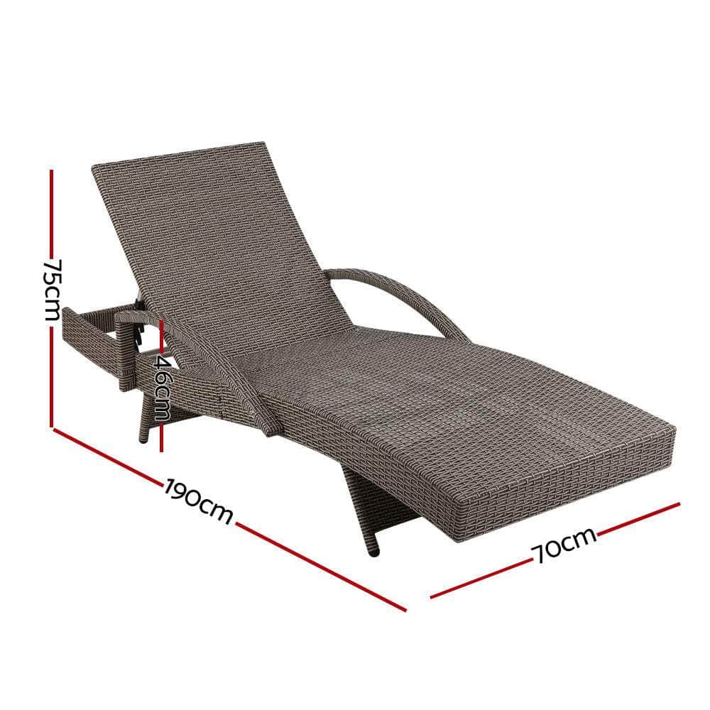 Outdoor Sun Lounge Chair with Cushion- Grey