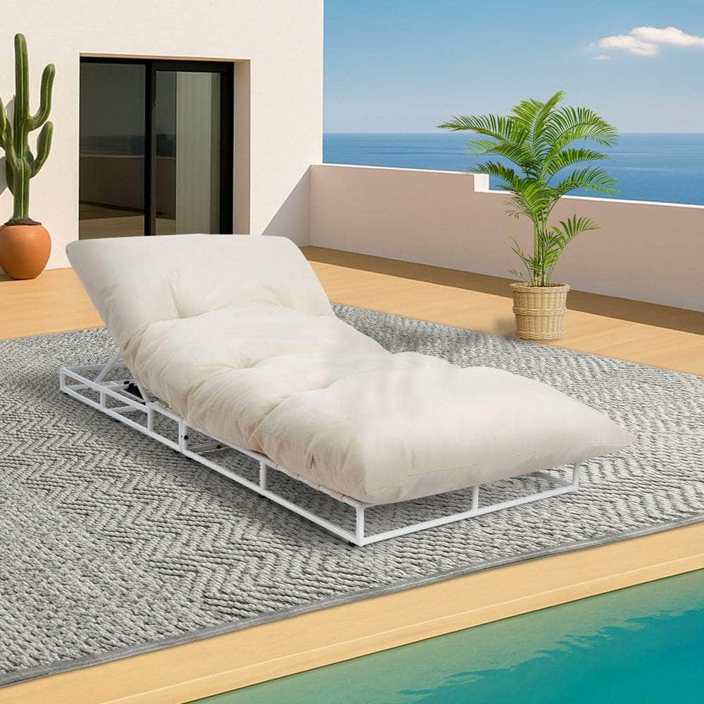 Outdoor Sun Lounge Day Bed Patio Chair Beige