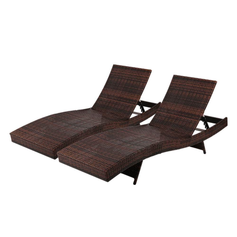 Outdoor Sun Lounge Setting Wicker Lounger Rattan Patio Furniture Brown