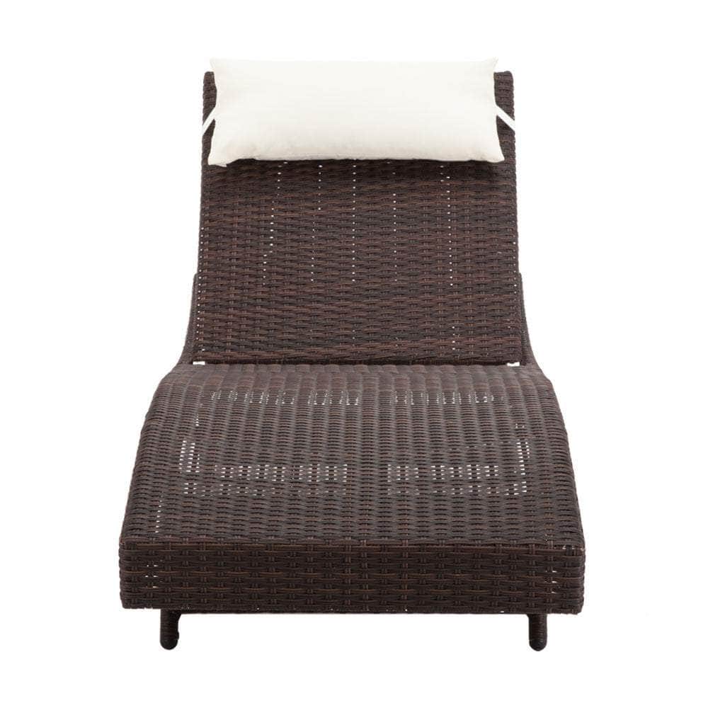Outdoor Sun Lounge Setting Wicker Lounger Rattan Patio Furniture Brown