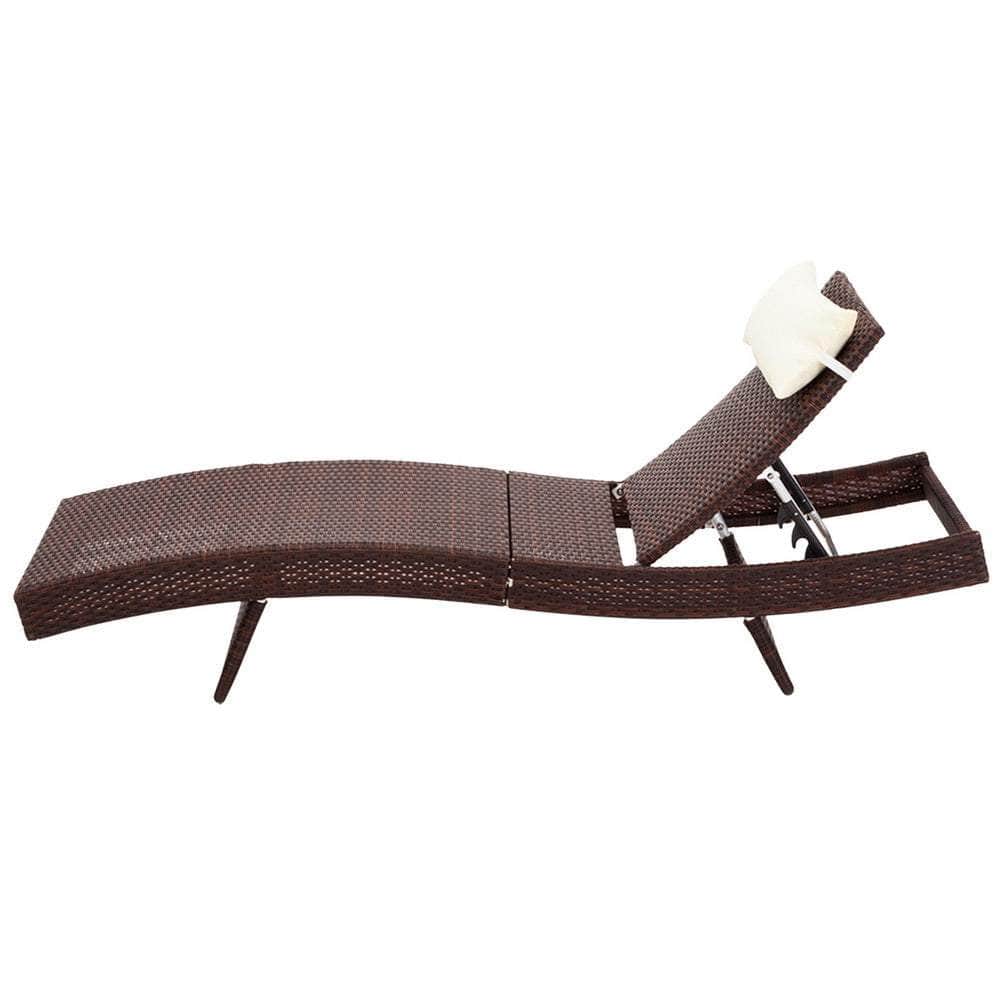 Outdoor Sun Lounge Setting Wicker Lounger Rattan Patio Furniture Brown