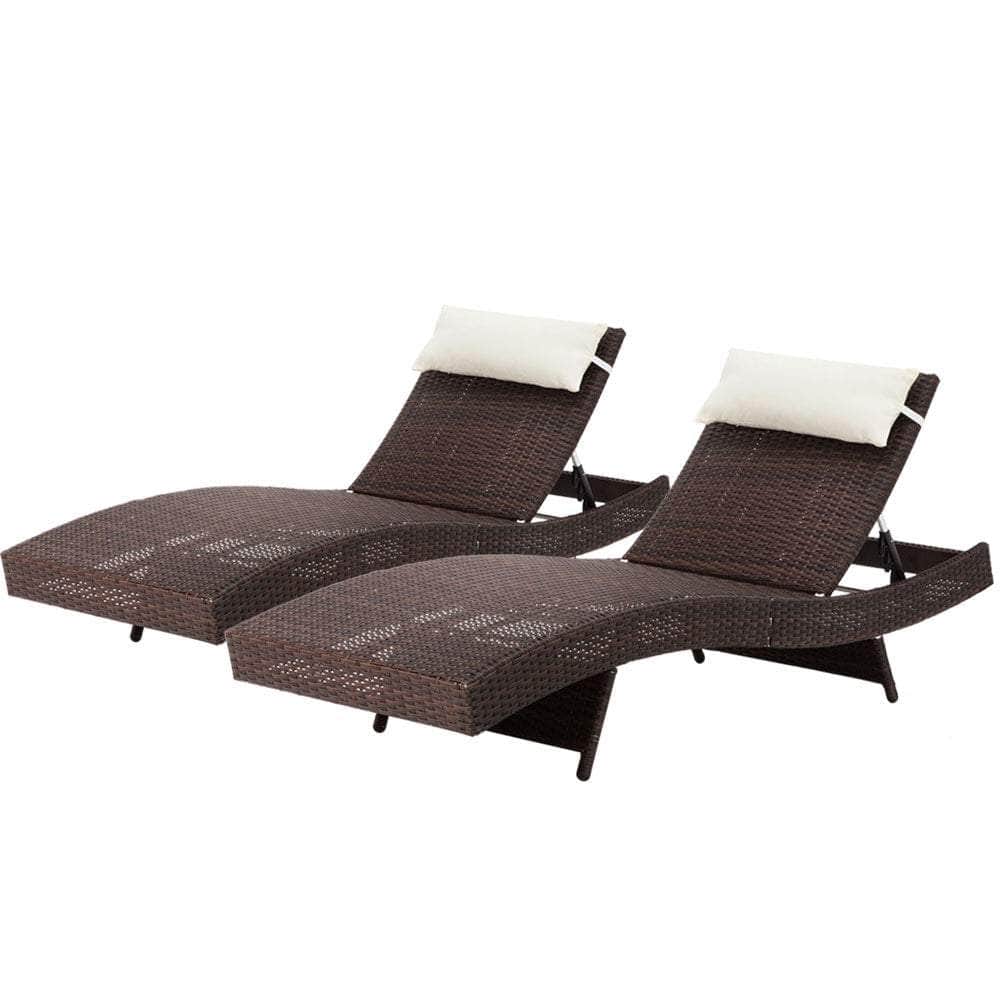 Outdoor Sun Lounge Setting Wicker Lounger Rattan Patio Furniture Brown