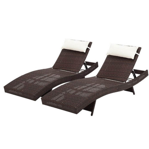 Outdoor Sun Lounge Setting Wicker Lounger Rattan Patio Furniture Brown