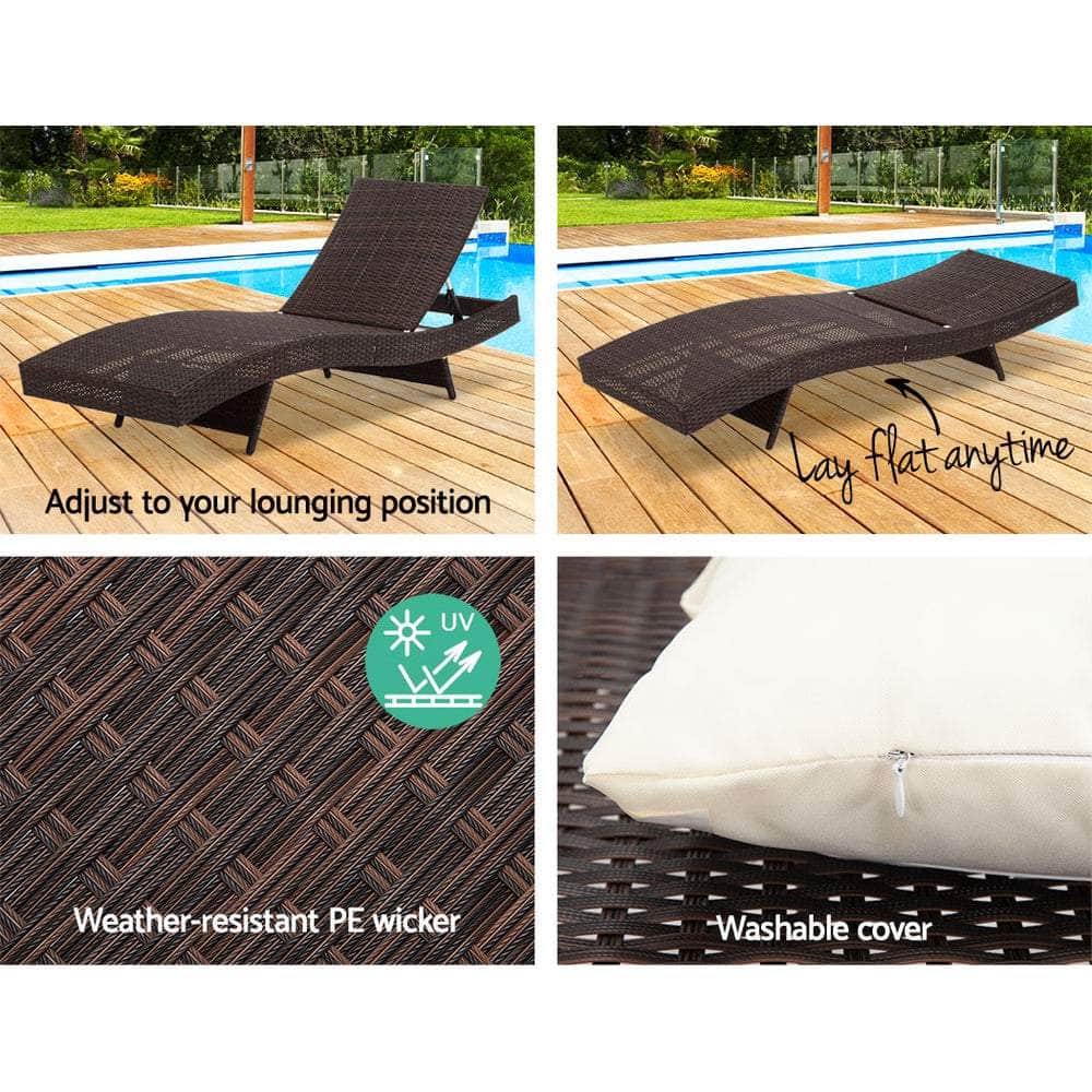 Outdoor Sun Lounge Setting Wicker Lounger Rattan Patio Furniture Brown