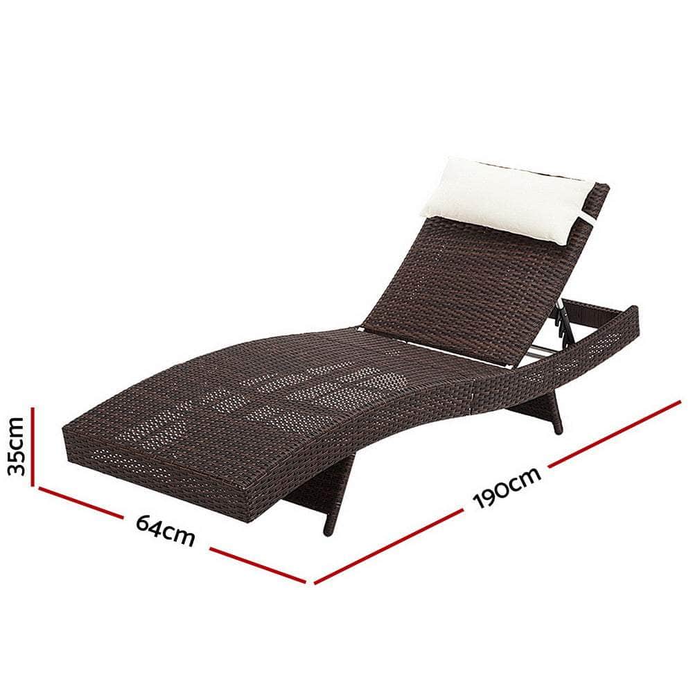Outdoor Sun Lounge Setting Wicker Lounger Rattan Patio Furniture Brown