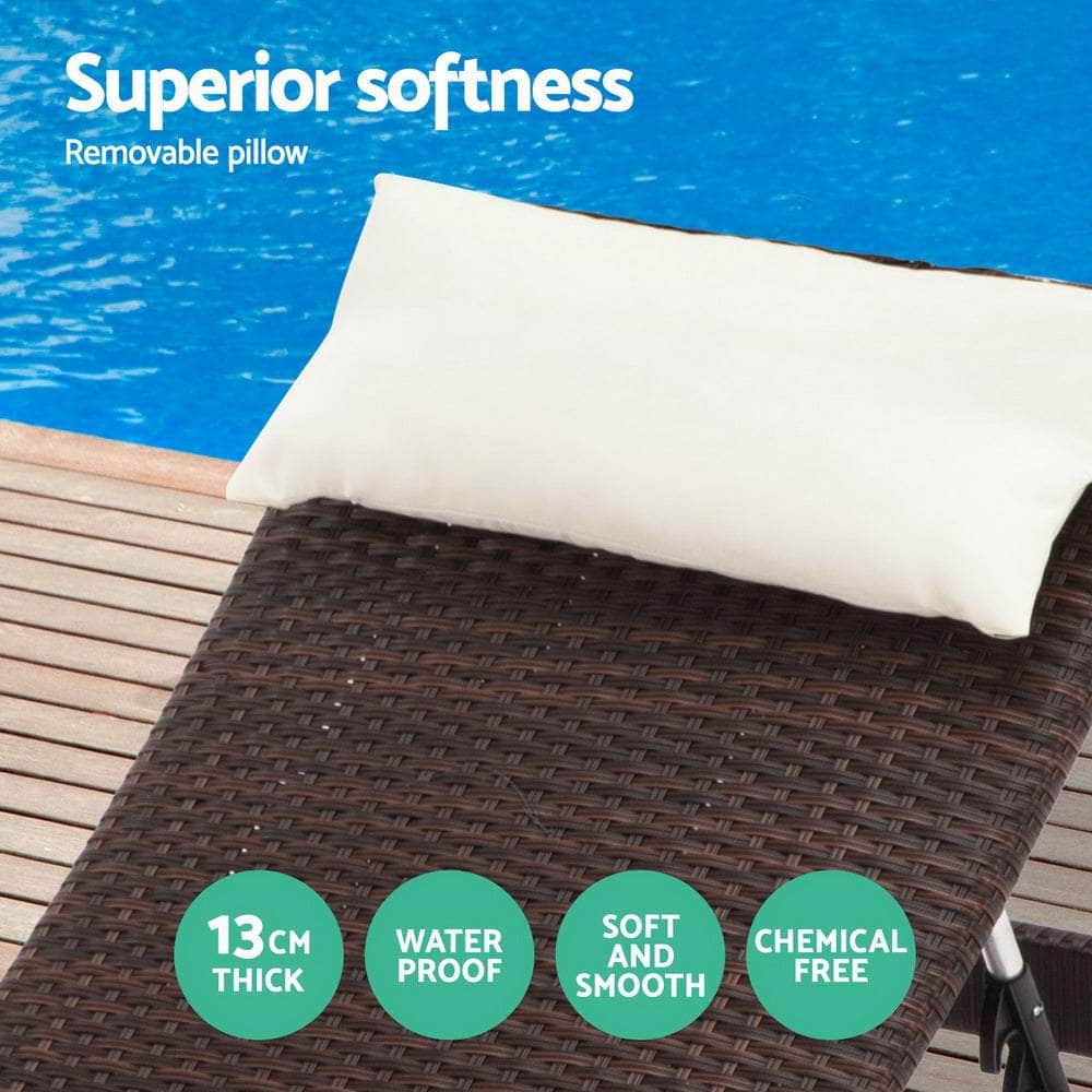Outdoor Sun Lounge Setting Wicker Lounger Rattan Patio Furniture Brown