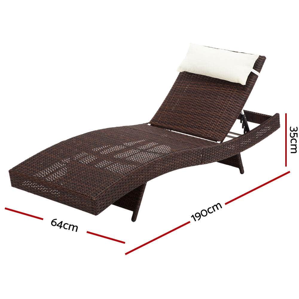 Outdoor Sun Lounge Setting Wicker Lounger Rattan Patio Furniture Brown