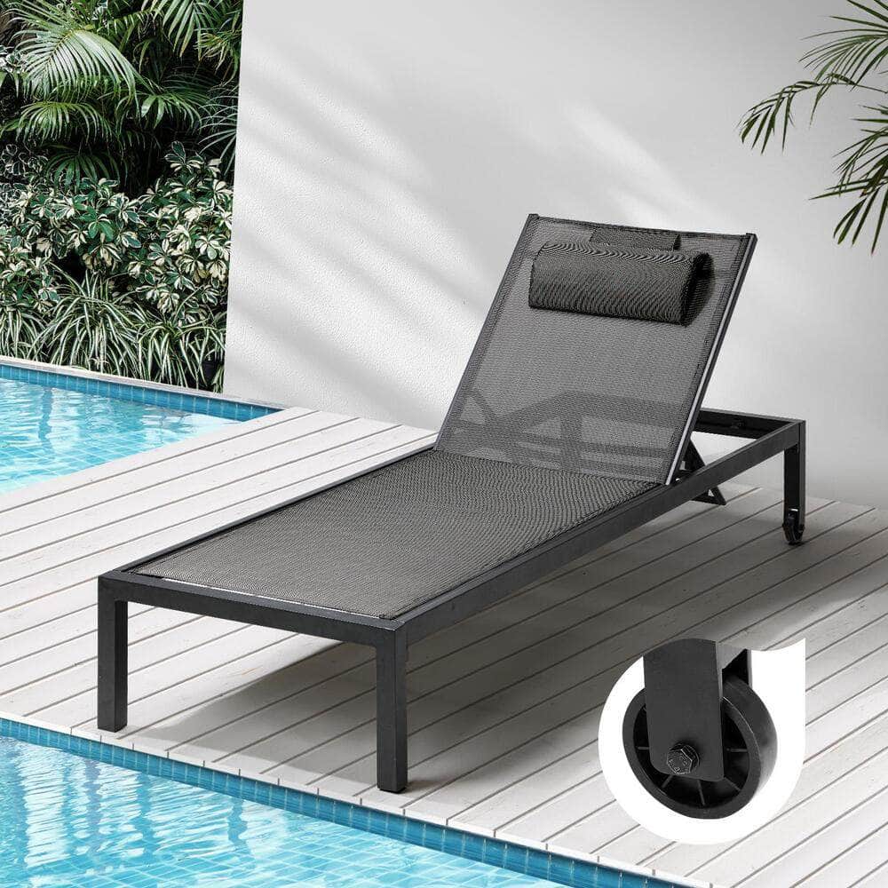 Outdoor Sun Lounge with Aluminium Frame, Wheels & Removable Cushion