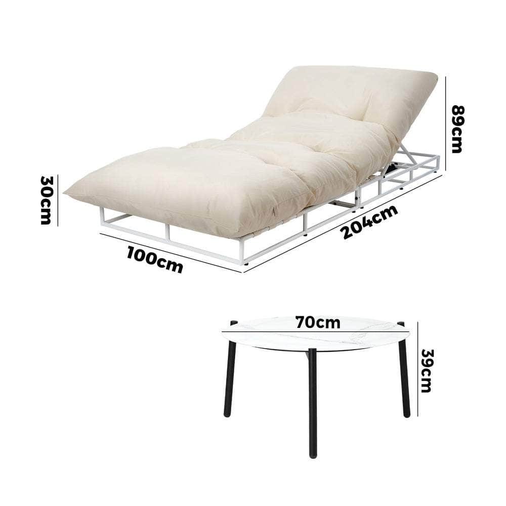 Outdoor Sun Lounger Set with Table Patio Furniture in Beige for Garden