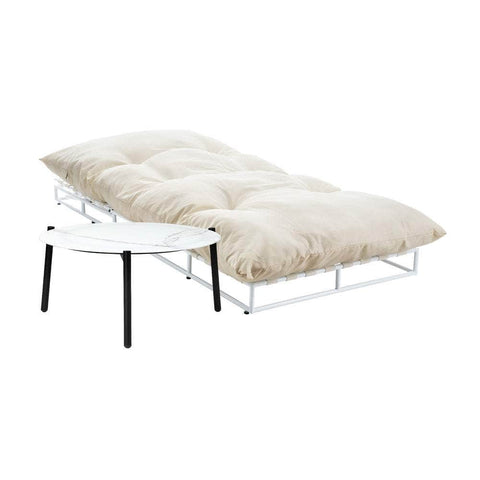 Outdoor Sun Lounger Set with Table Patio Furniture in Beige for Garden
